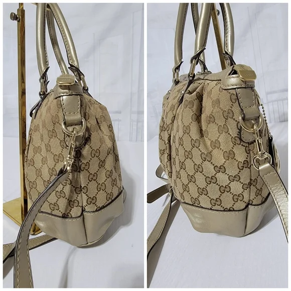 GUCCI Monogram Medium Sukey Satchel Bag Golden Beige
